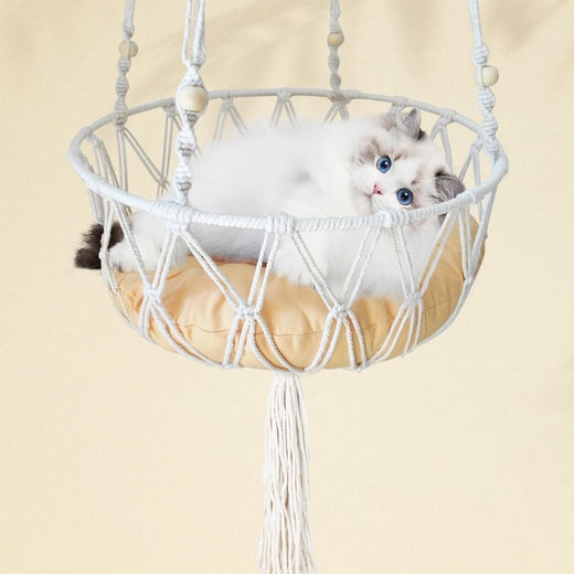 MUYG Macrame Cat Hammock Bed,Handwoven Hanging Boho Cat Bed