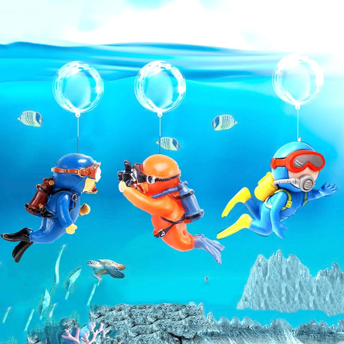 3pcs Floating Fish Tank Decorations, Little Diver Aquarium Decoration
