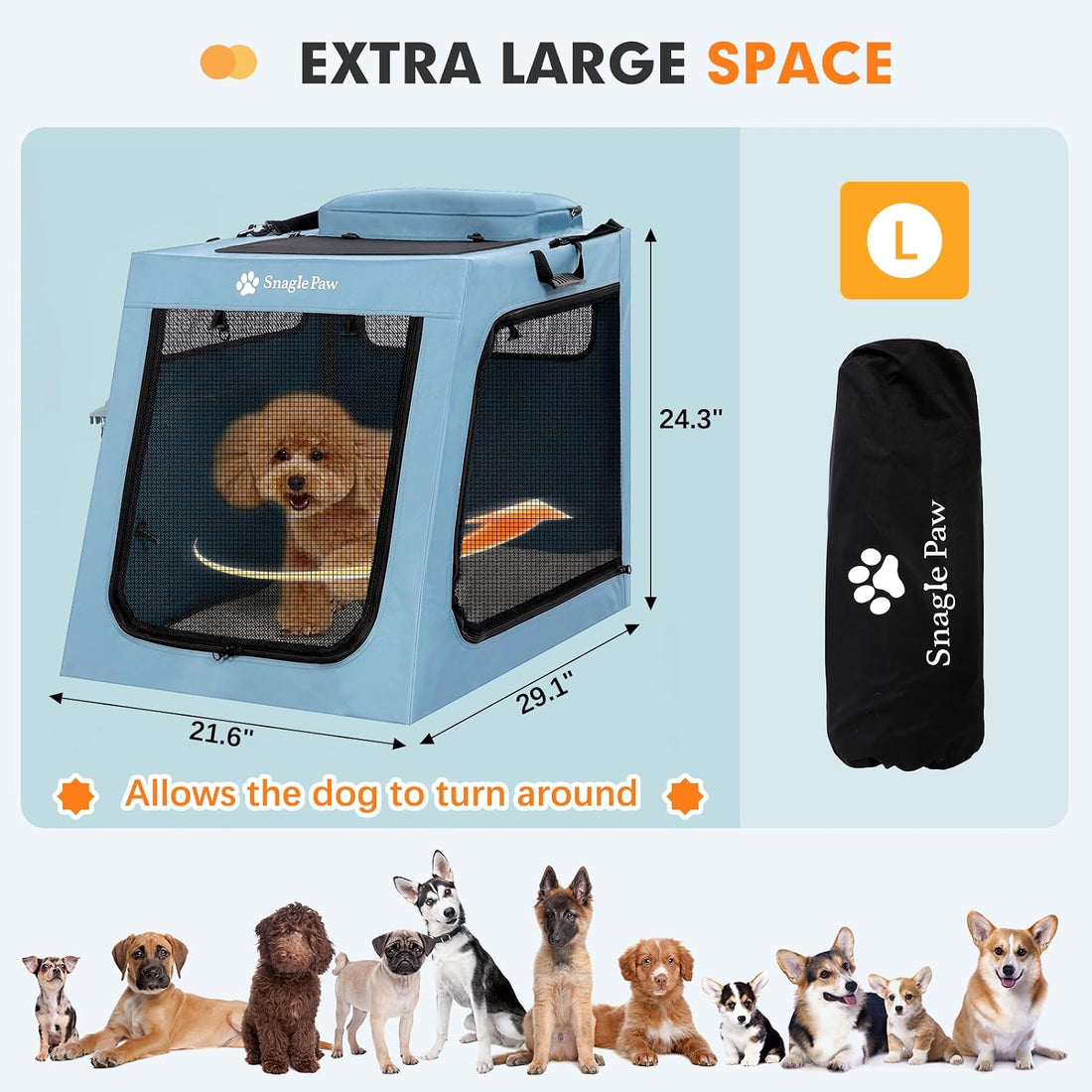 Metal Frame Dog Car Crate, Portable Pet Carrier for Medium Large