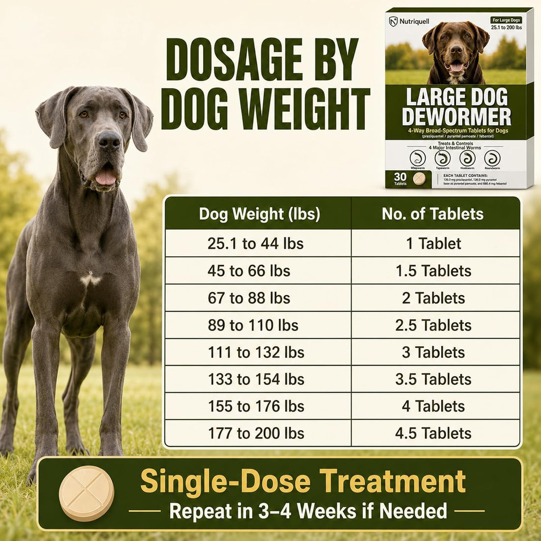 Dewormer for Dogs, Medium and Large Dog Dewormer, 4-Way Tablets