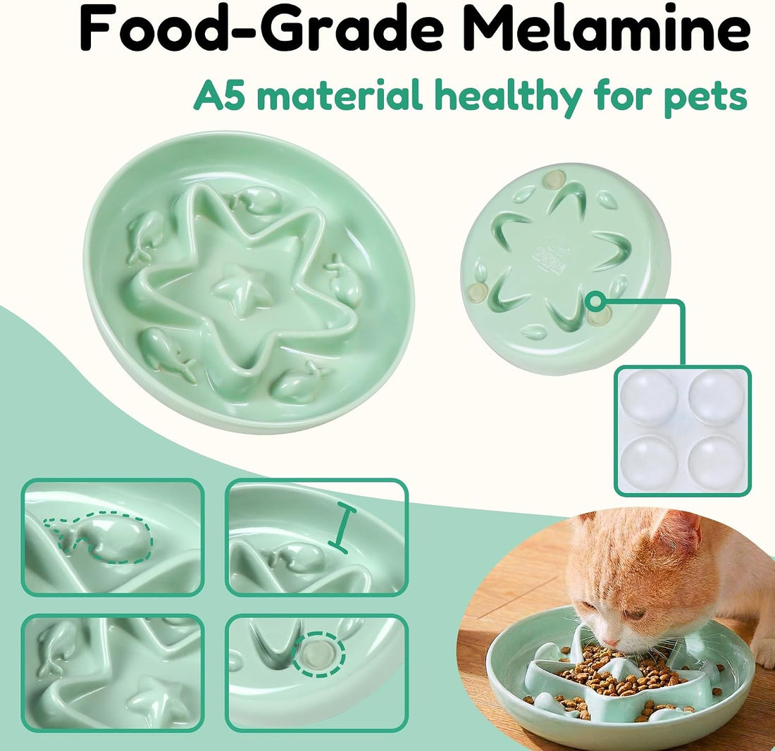 2 Pcs Cat Slow Feeder Bowl – Whisker Friendly Melamine Puzzle Feeding