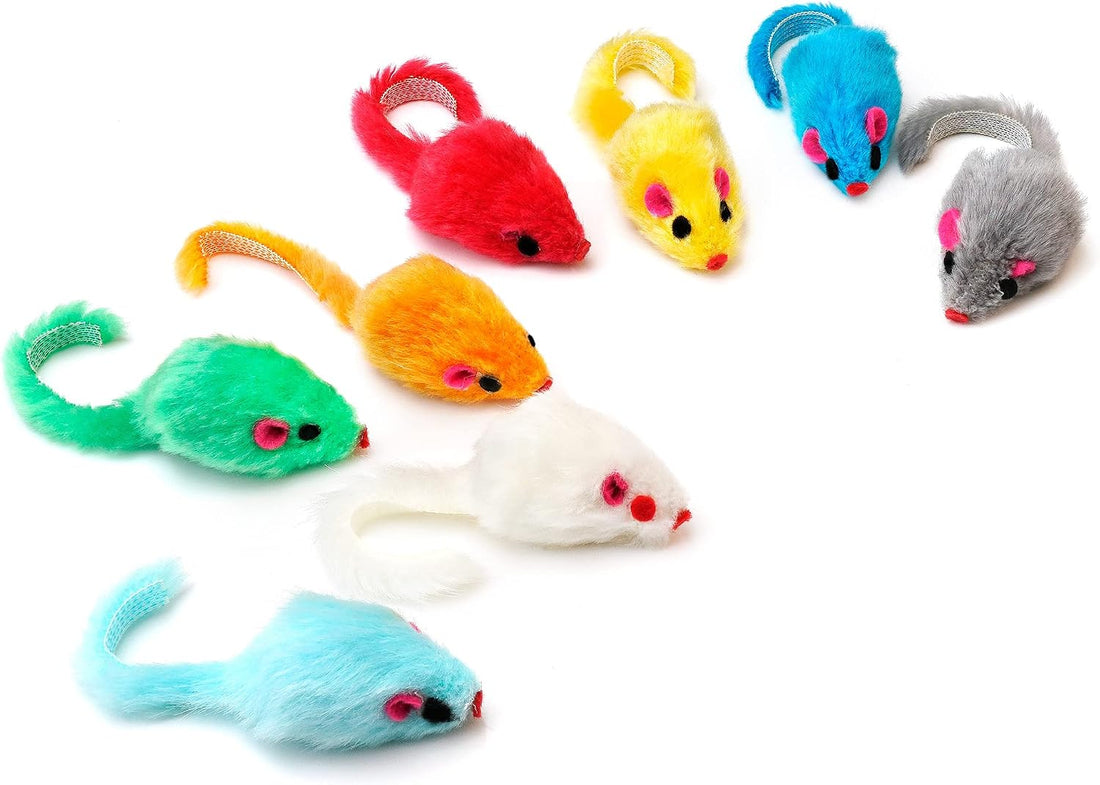 CHIWAVA 36PCS 4.1'' Furry Cat Toy Mice Rattle Small Mouse Kitten