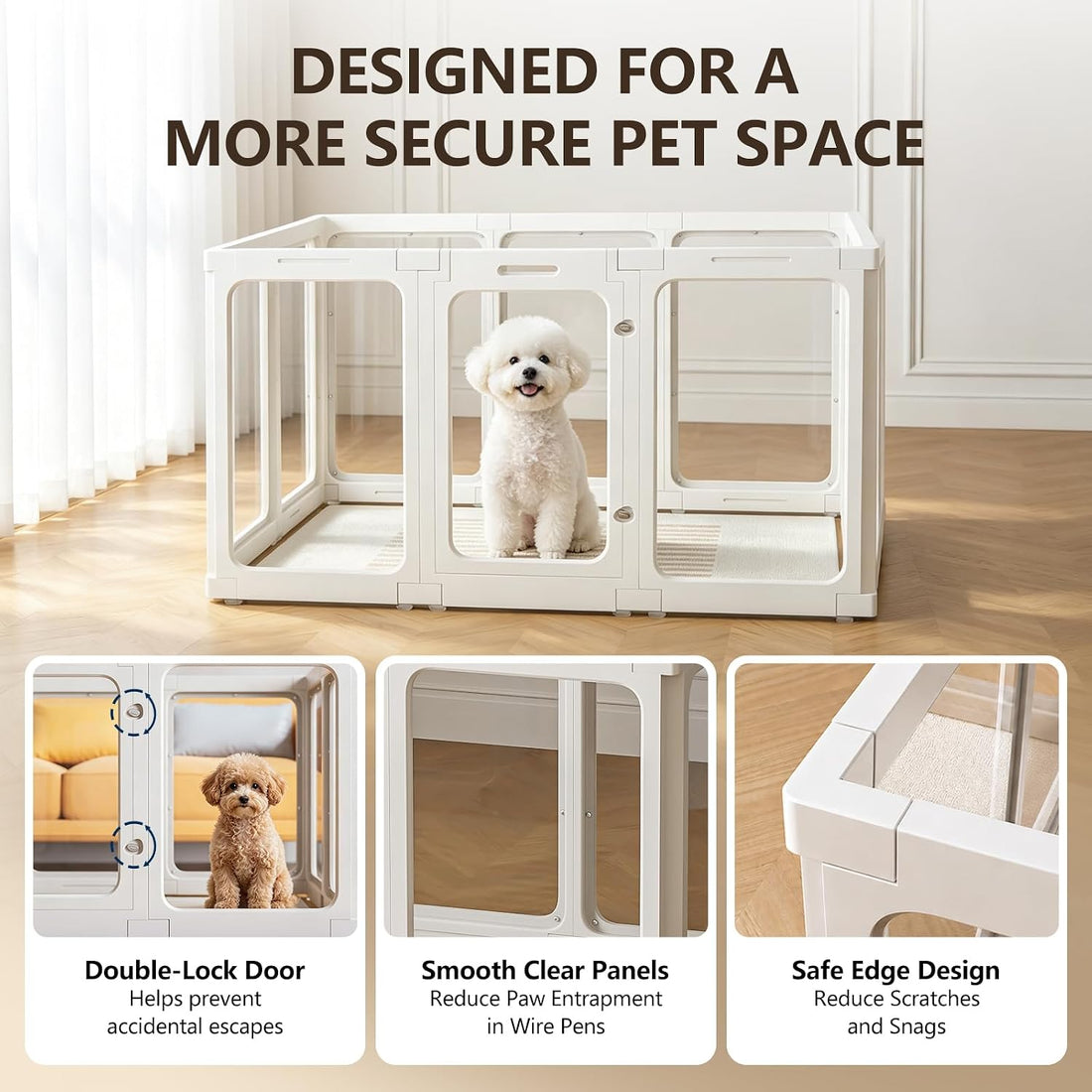 Jalove Acrylic Dog Playpen Indoor, 24“ H Plastic Pet Playpen with Door