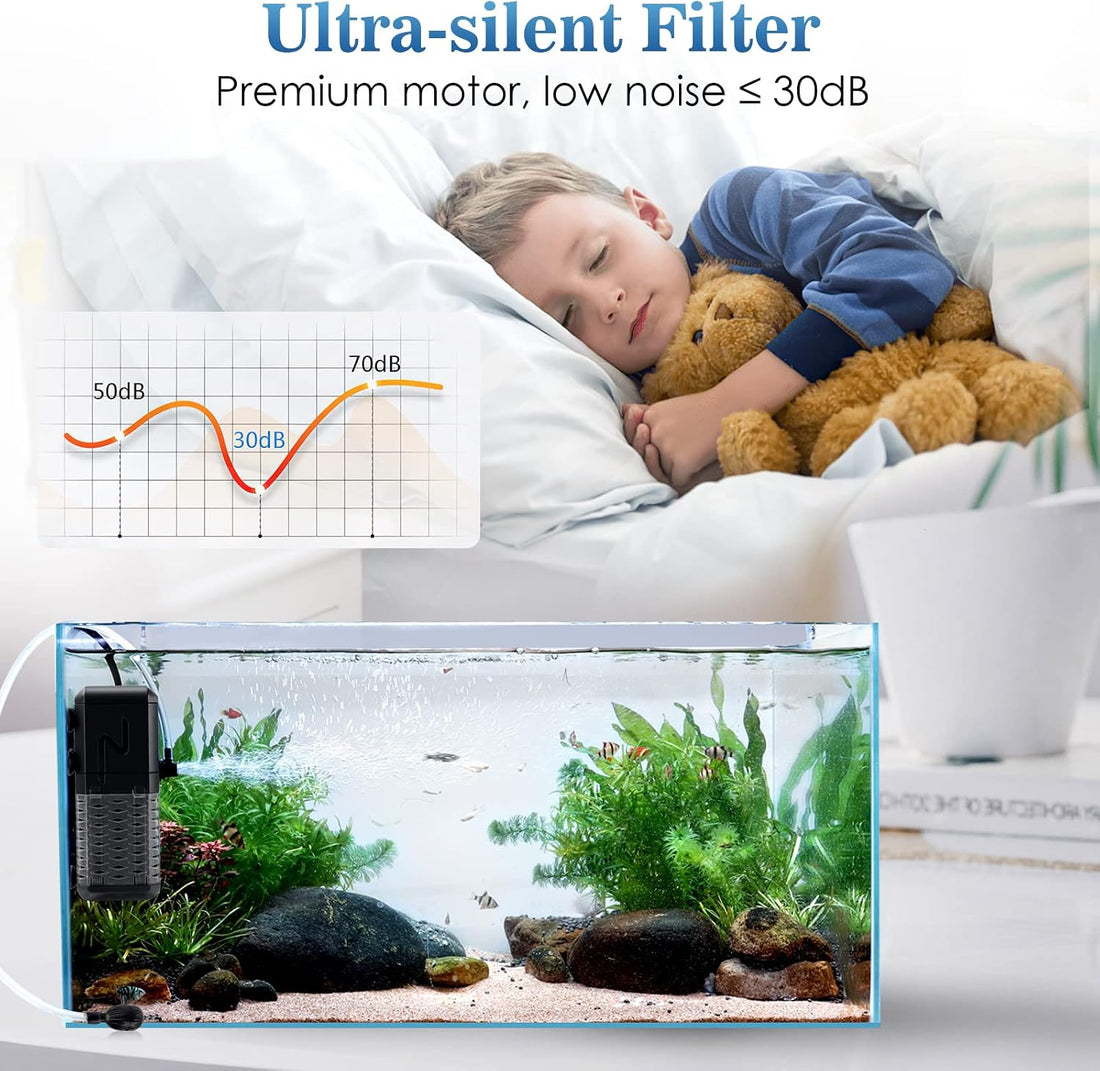 AQQA Submersible Aquarium Filter, Adjustable Flow with Aeration System