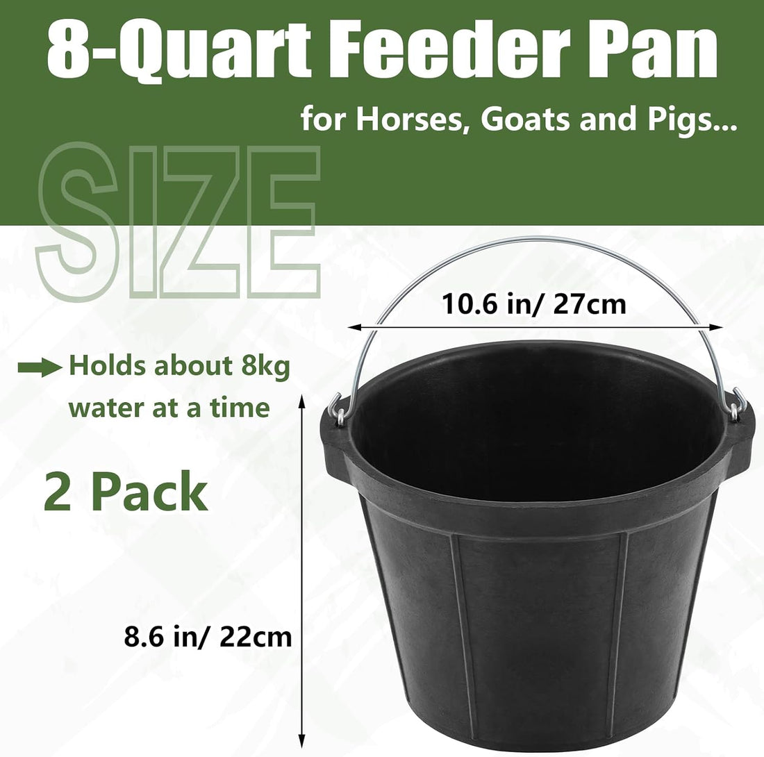 2 Pcs Rubber Feeder Bucket, 8 Quart 2 Gallon Rubber Horse Feed Bucket