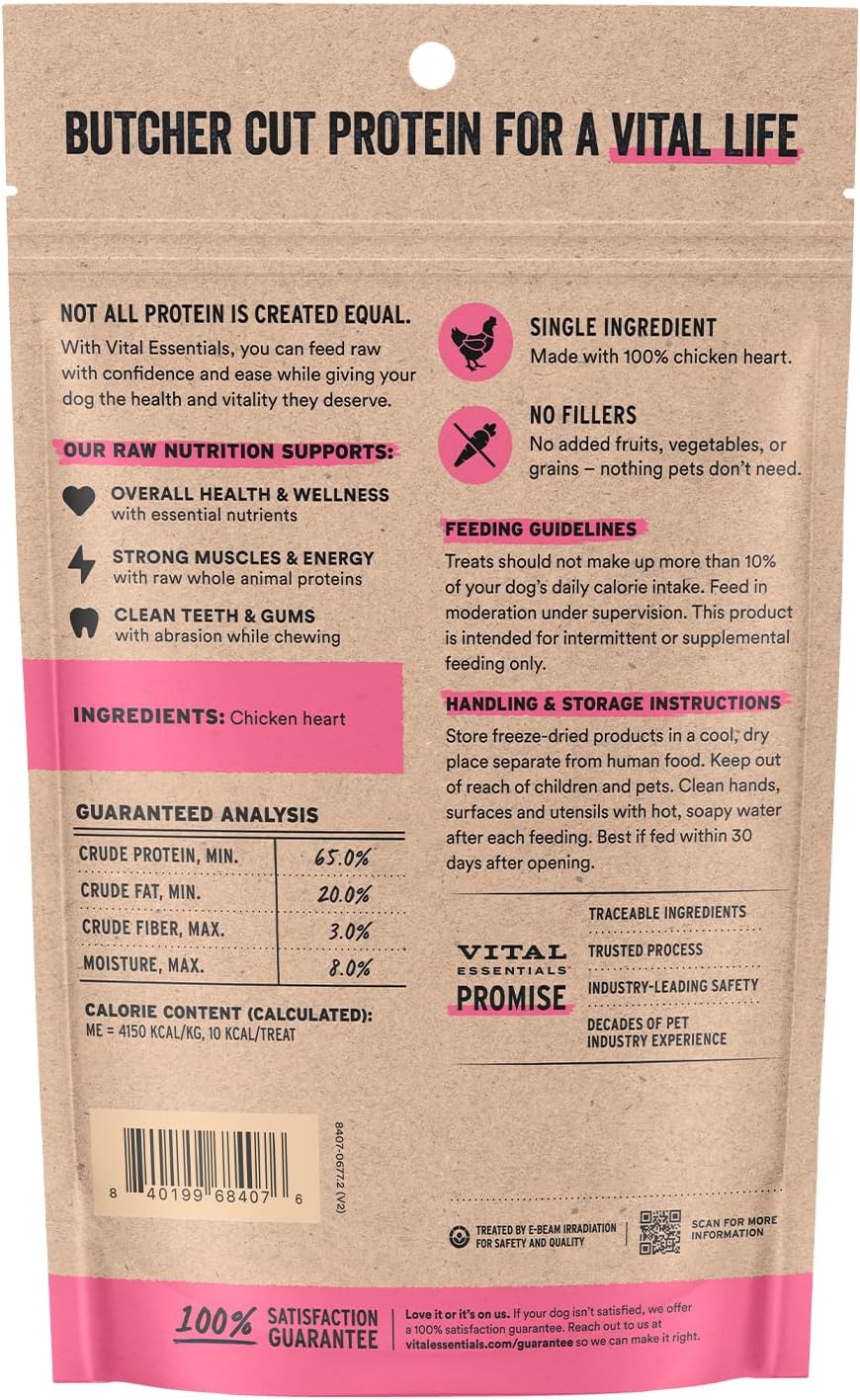 Vital Essentials Freeze Dried Raw Chicken Hearts Dog Treats