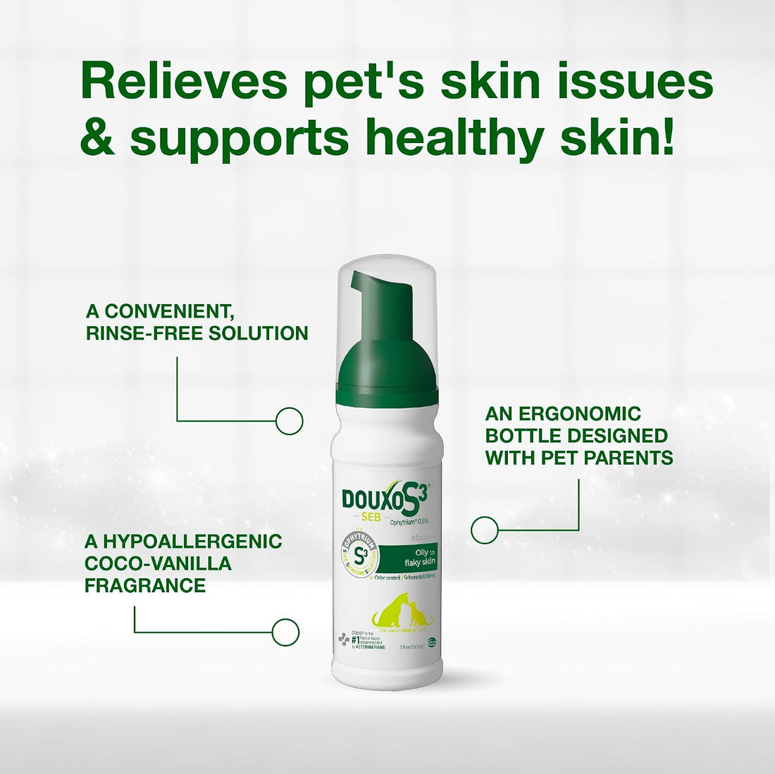 Douxo S3 SEB Dog Seboregulating Mousse, 0.5% Ophytrium, 5 fl oz