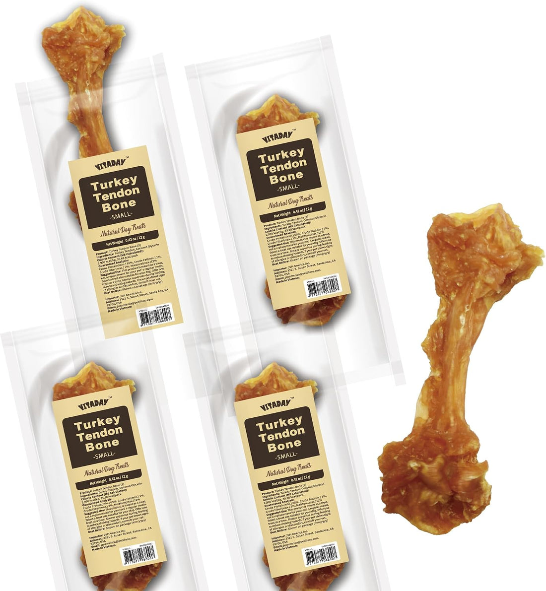 VITADAY Turkey Tendon for Dogs, USA-Sourced, Strips, 3 oz