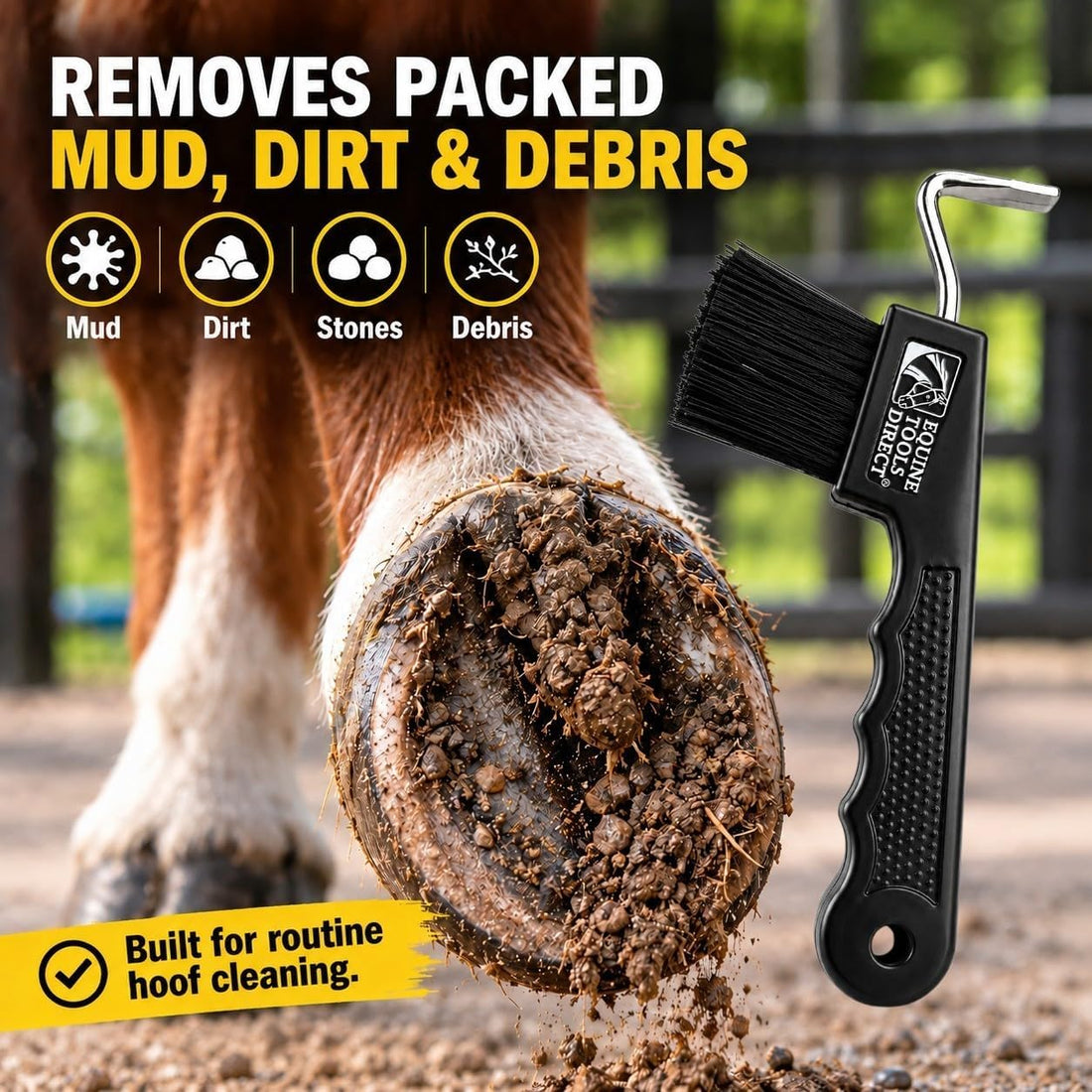 Horse Hoof Pick with Brush, Black