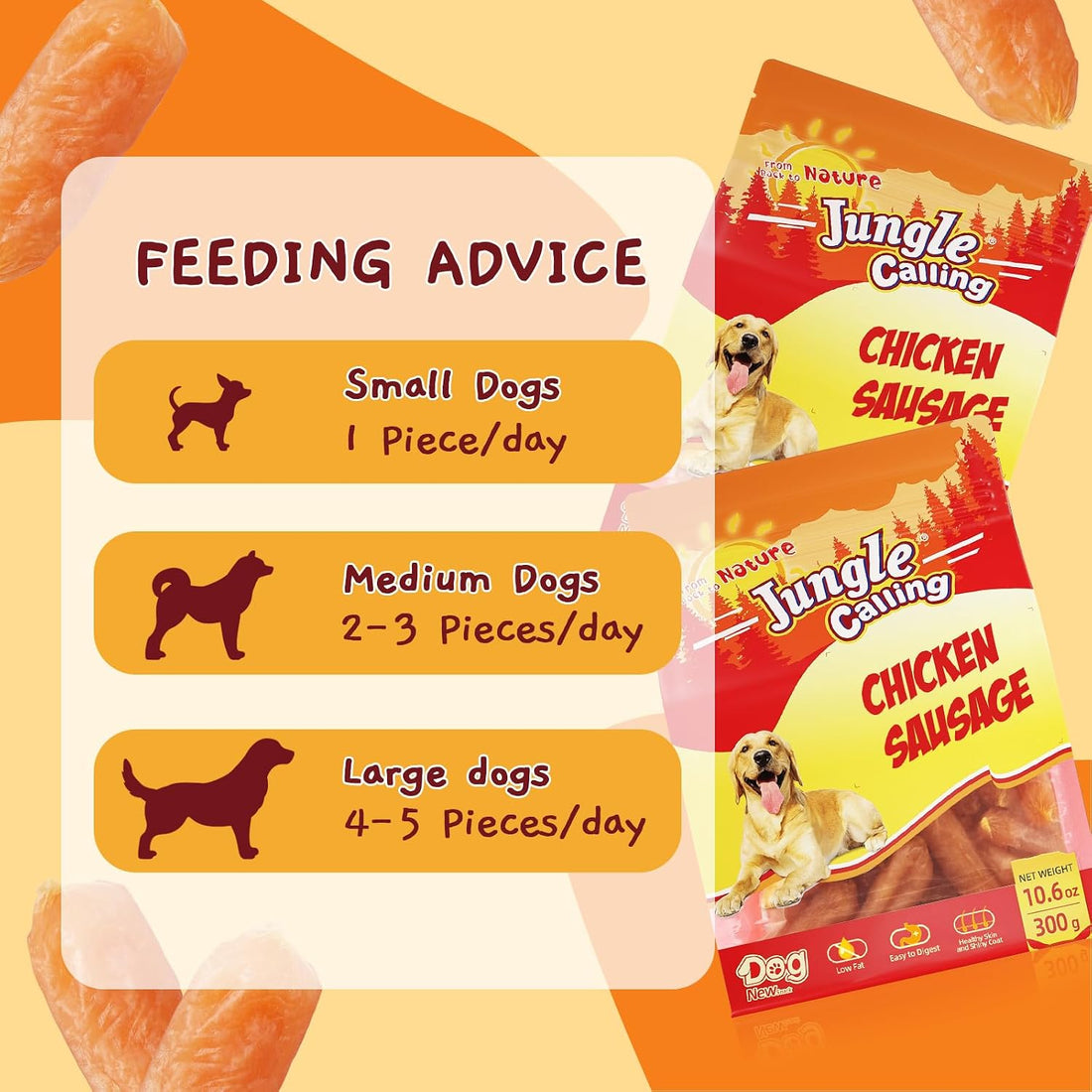 Jungle Calling Soft Chicken Sausage Treats for Small & Medium Dogs