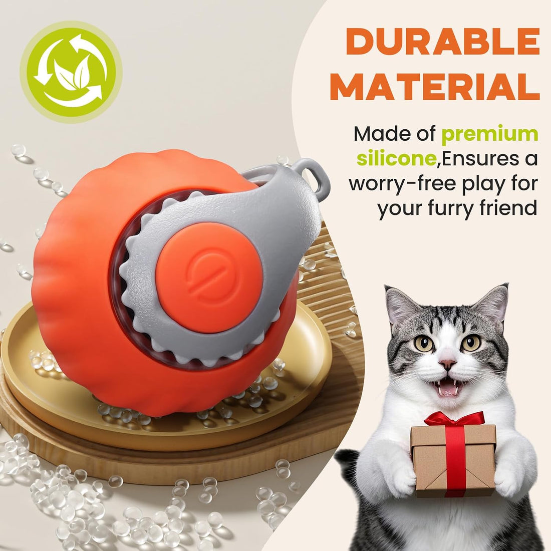 Interactive Cat Toy, 2-Speed Auto Ball, USB-C Rechargeable