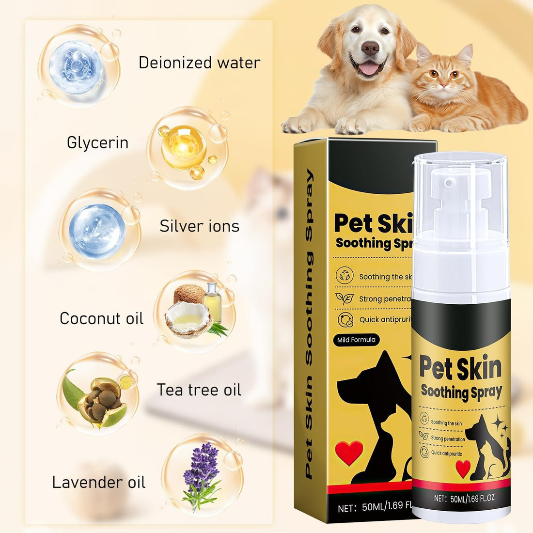 2Pcs Pet Skin Soothing Spray for Dogs,Pet Skin Treatment Spray