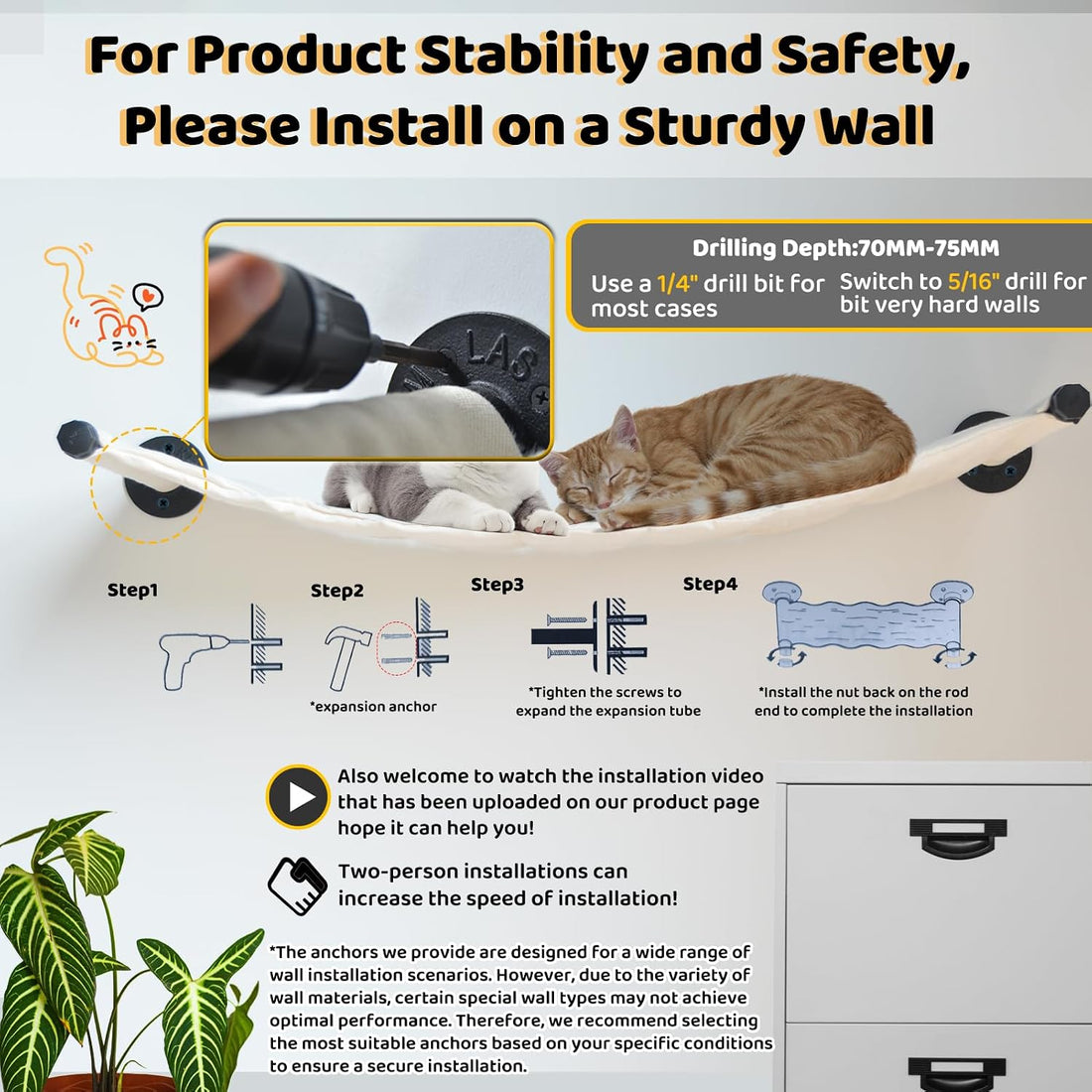 Cat Hammock Wall Mounted, Wall Mounted Cat Shelves, 35.43 x 12.99 in