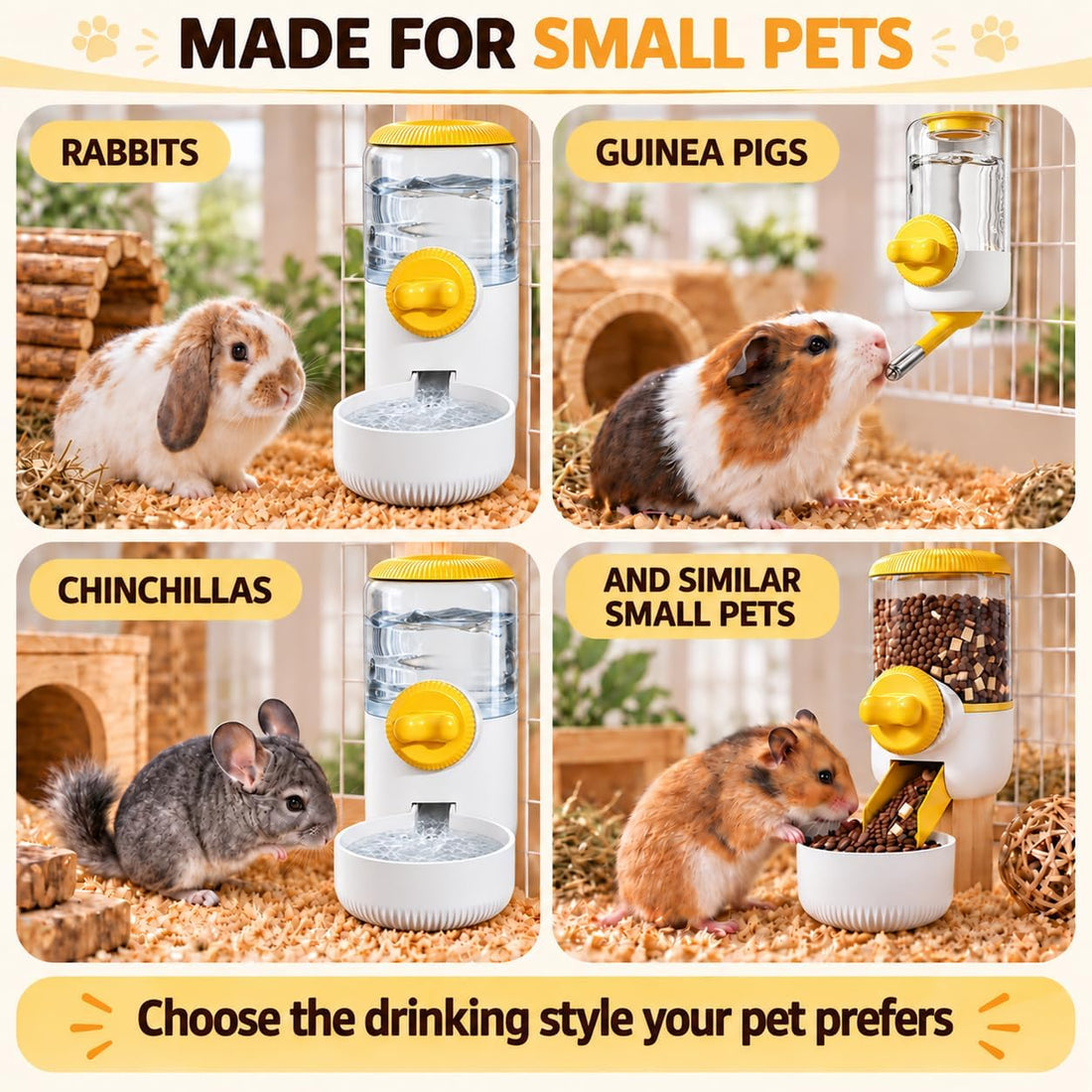 Bunny Water Dispenser for Cages, Guinea Pig Water Bottle No Drip