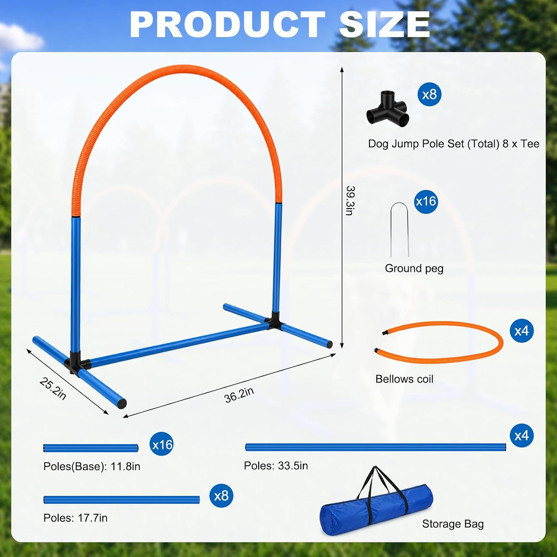 Dog Agility Arch Tunnel Set with Hoops & Ground Stakes