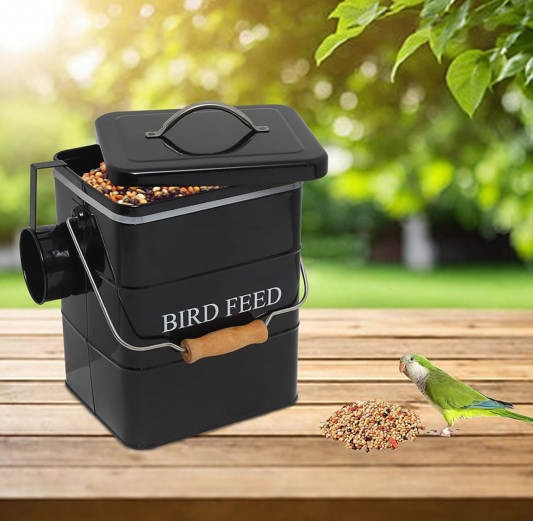 Brabtod Bird Seed Storage Container Airtight,5~6LB Metal Bird Food