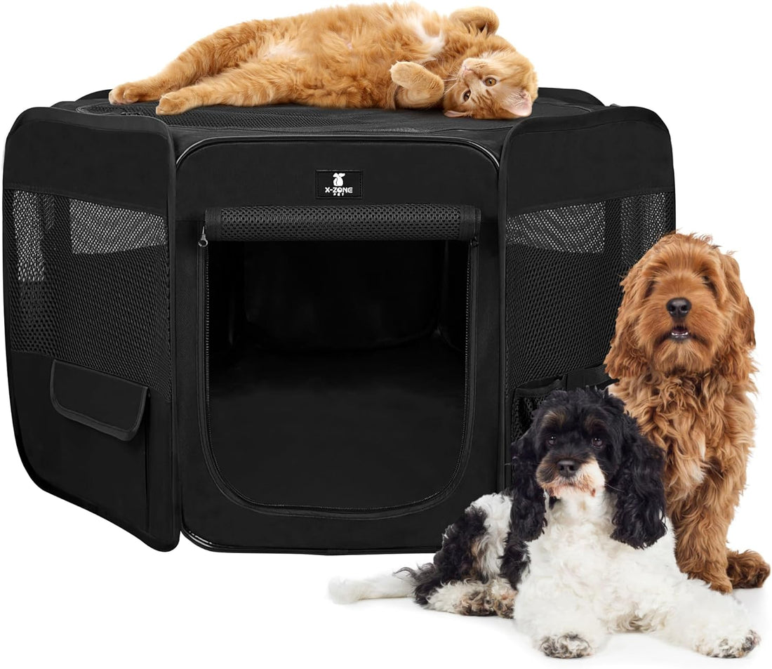 X-ZONE PET Foldable Dog Playpen, Portable Pet Play Pen for Puppy Cat