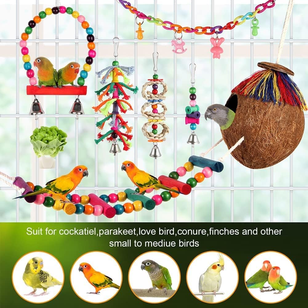 Parakeet Bird Parrot Toys Colorful Swing Chewing Hanging Toys