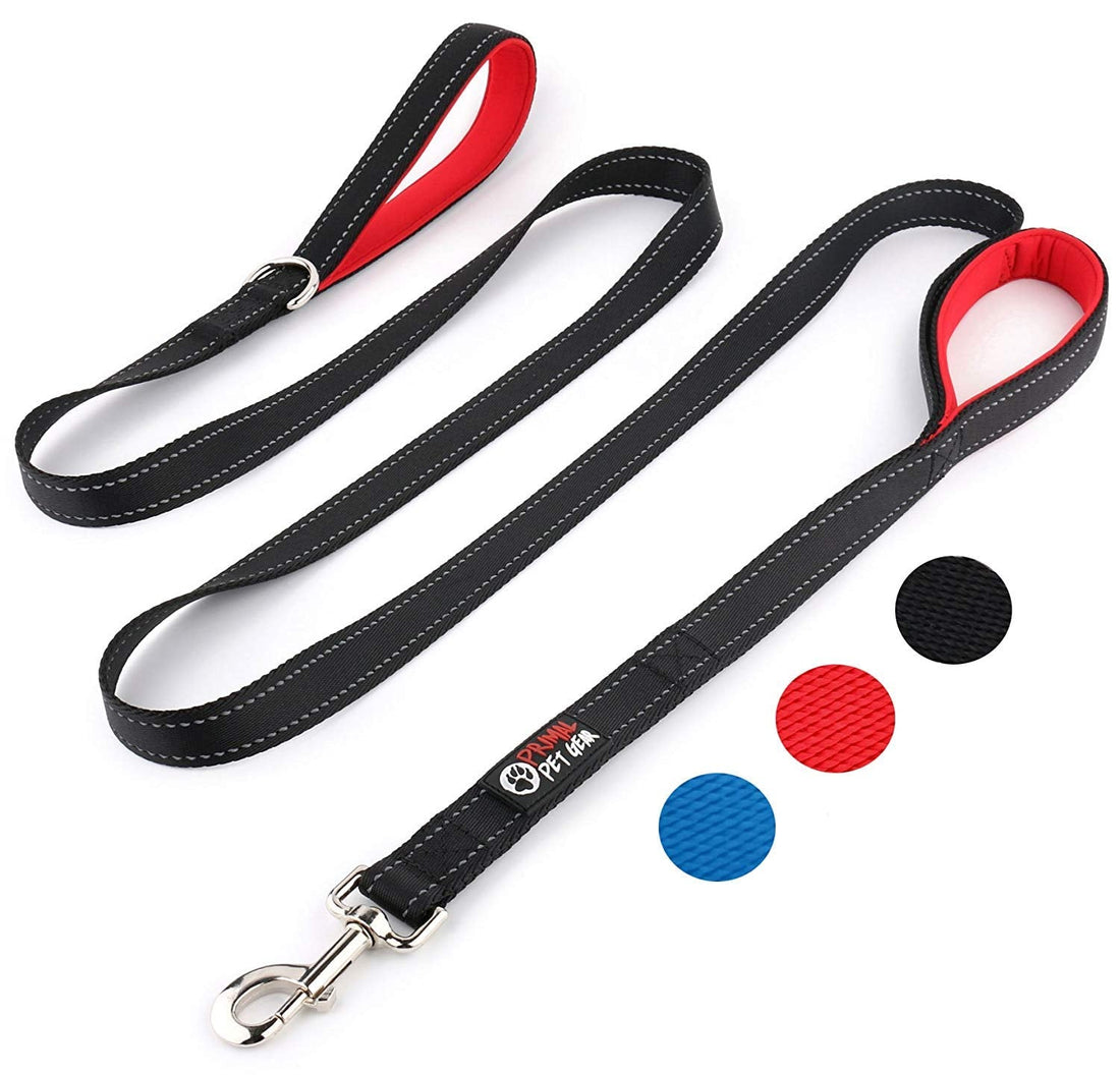 Primal Pet Gear Dog Leash 8ft Long - Black - Traffic Padded Two Handle