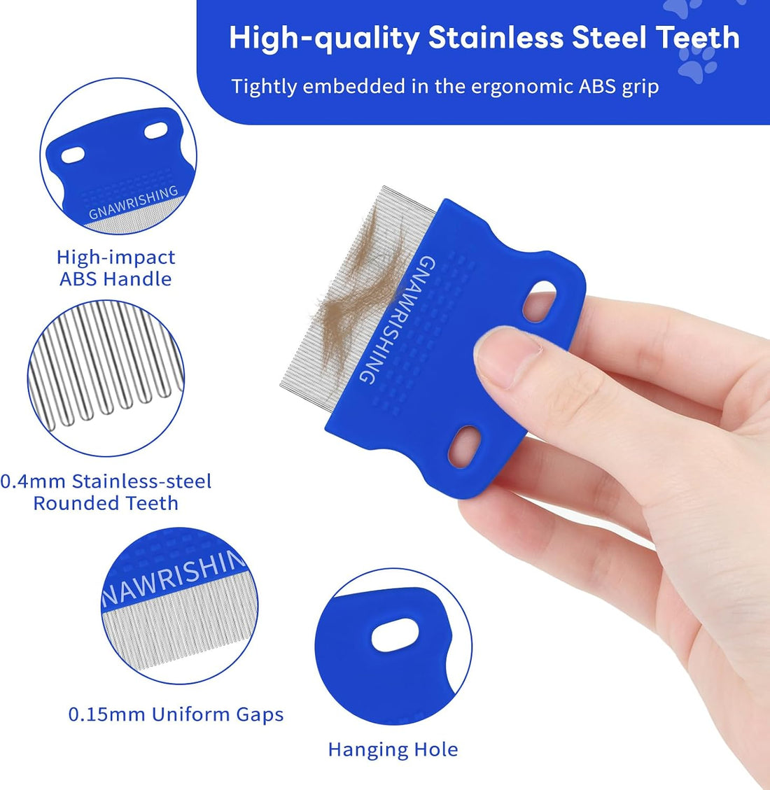 GNAWRISHING Flea Comb 4Pcs with High Strength Teeth Pet Tear Stain