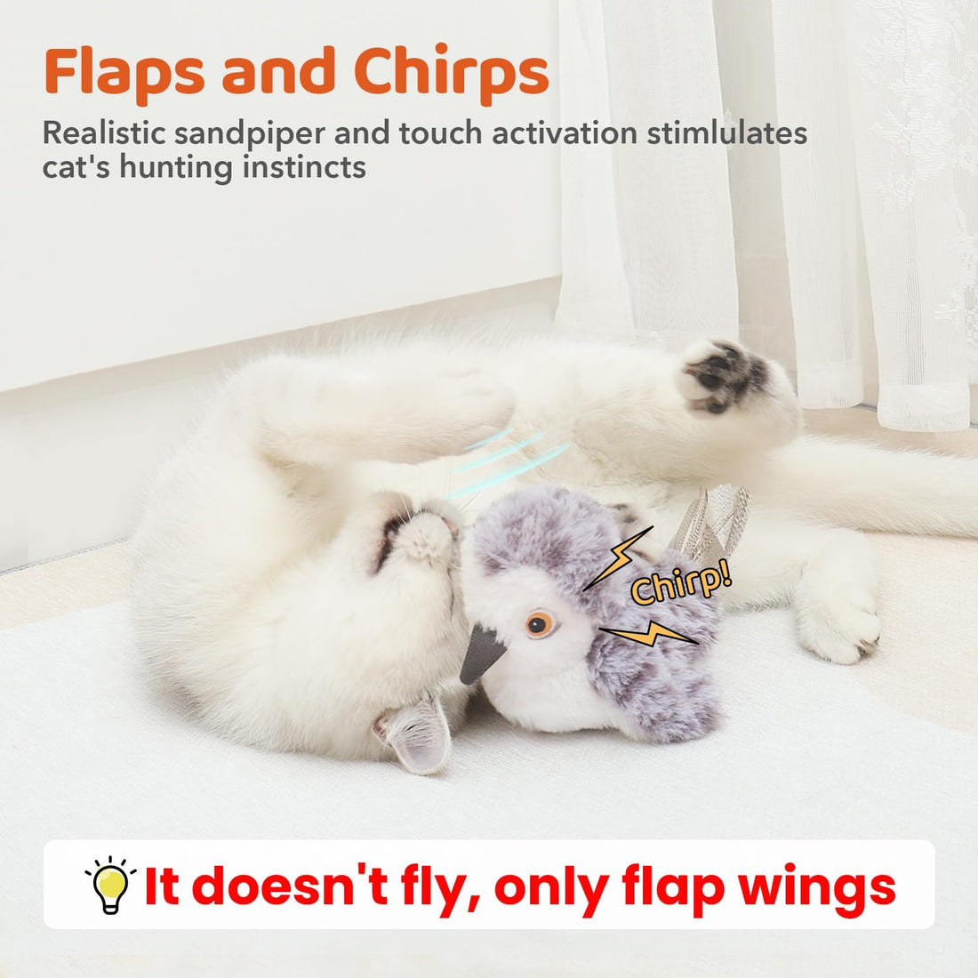 Potaroma Flapping Owl Cat Toys, Lifelike Bird Chirp
