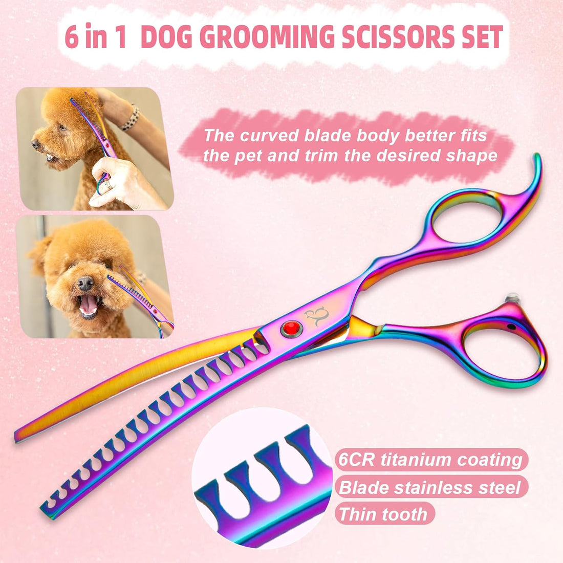Dog Grooming Scissors-7" Dog Grooming Shears Set 6PCS Rainbow