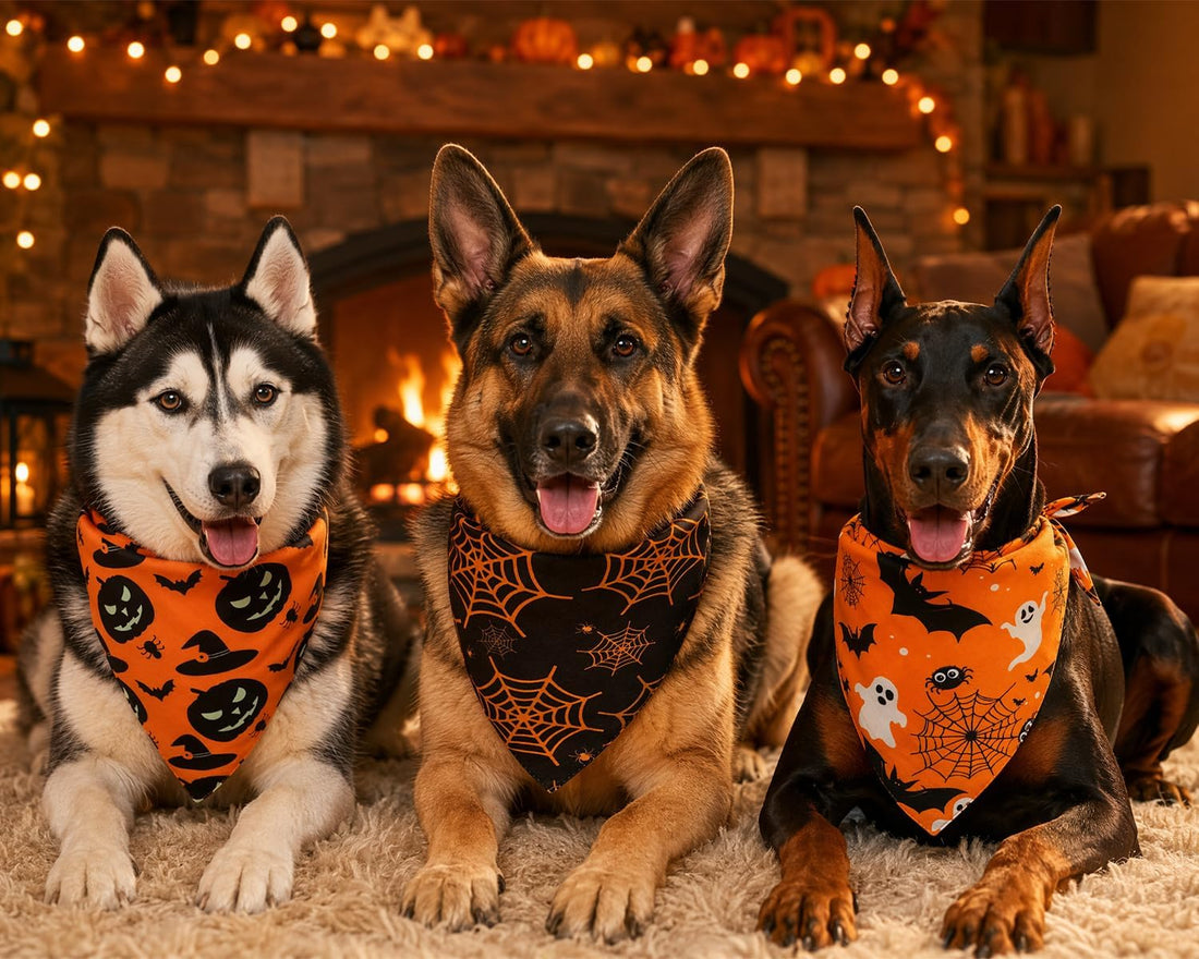 Halloween Dog Bandanas 3 Pack Large Fall Pet Scarf Orange Plaid