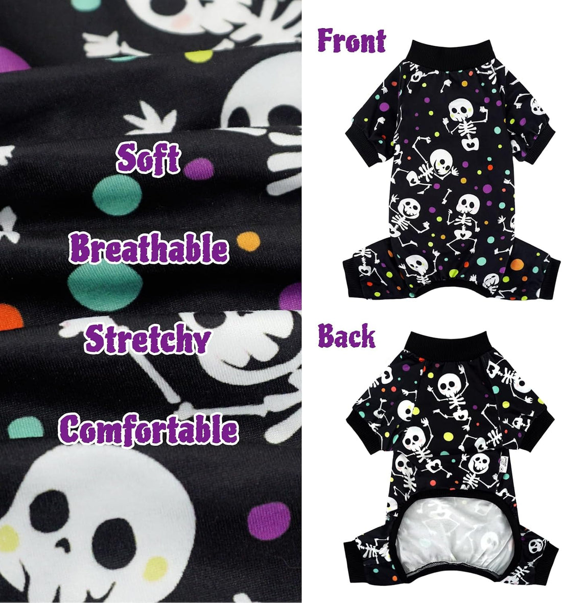 XPUDAC Dog Halloween Pajamas for Small Medium Dogs Skull Costume Soft