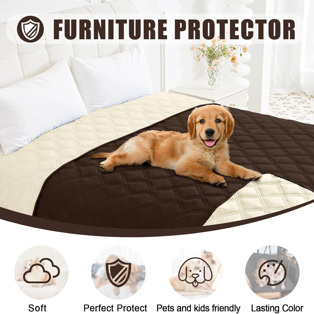 Smiry Waterproof Dog Bed Cover, Reversible Pet Blanket for Sofa Couch