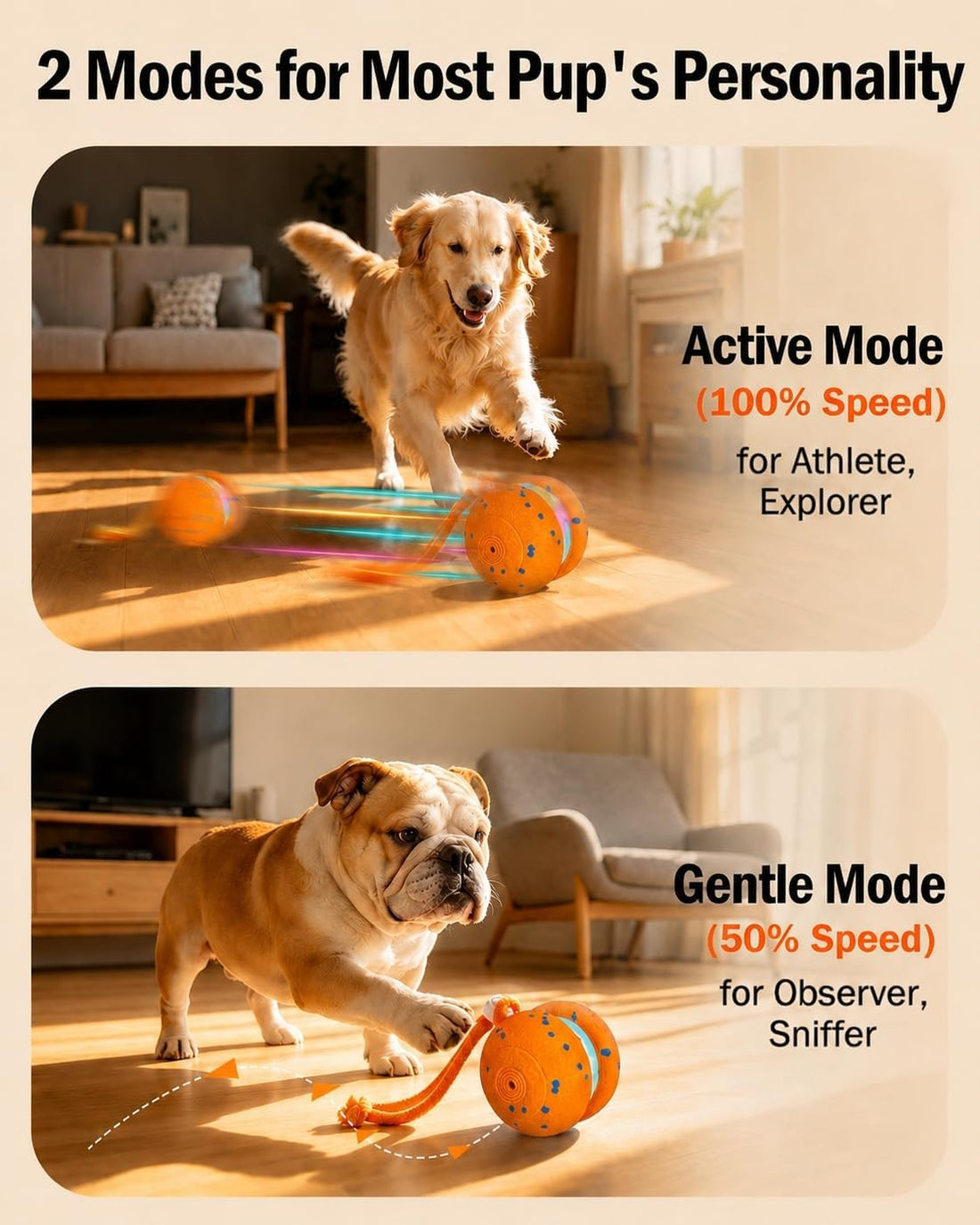 osou Interactive Dog Toy, Automatic Moving Dog Ball Toy with 2 Speed