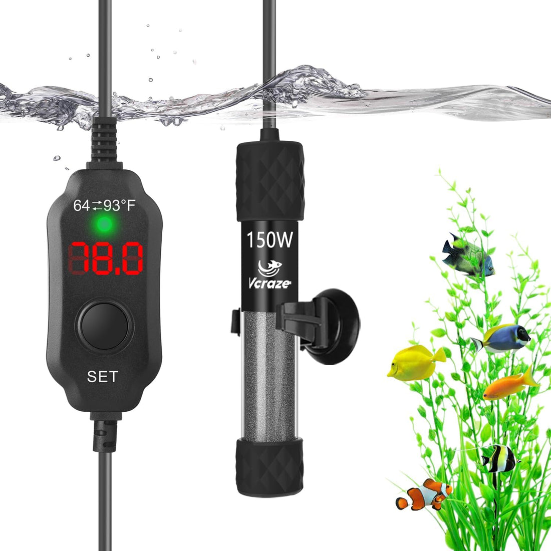 25W Compact Adjustable Aquarium Heater with Dry-Run & Overheat