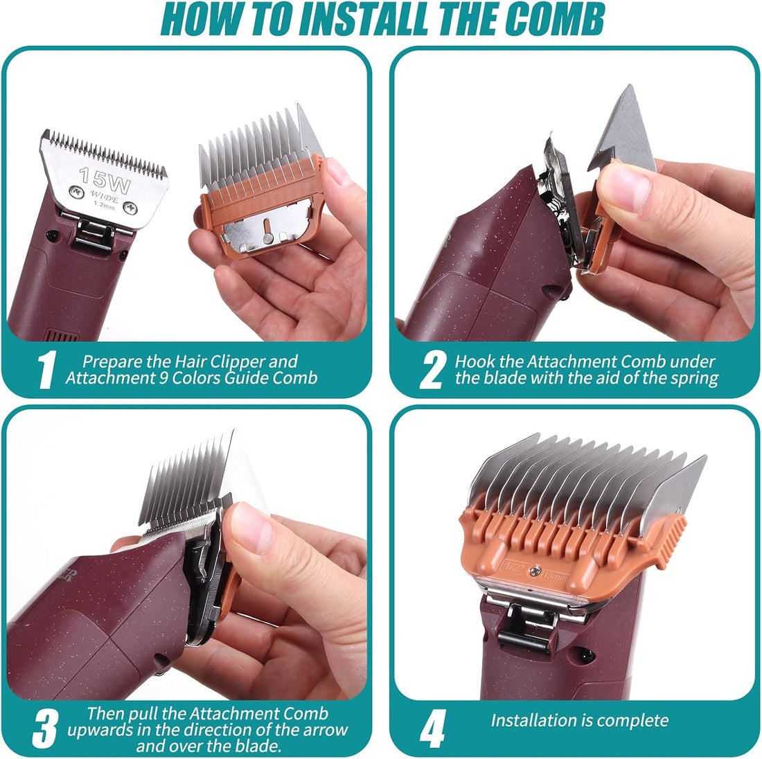 DODAER Dog Animal Stainless Steel Wide Clipper Attachment Guard Comb
