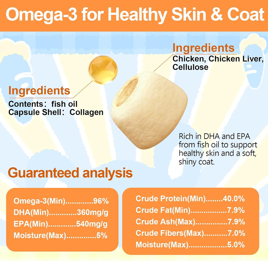 Freeze-Dried Chicken Cat Treats with Omega-3 Fish Oil Capsules