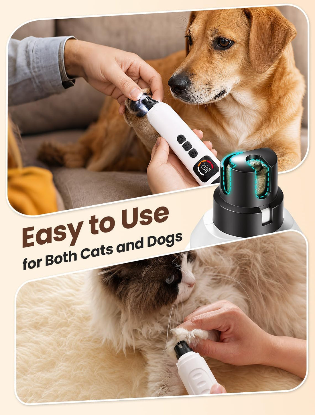 Dog Nail Grinder, Quiet 6-Speed Electric Pet Nail Trimmer