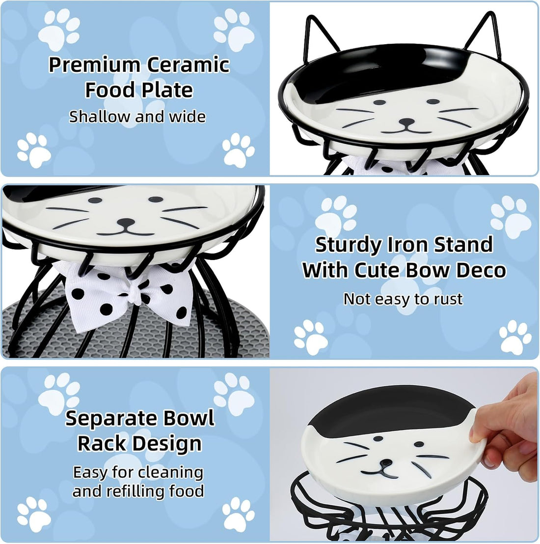TRUNDISAN Elevated Cat Food Dish, Ceramic, Non-Slip Stand
