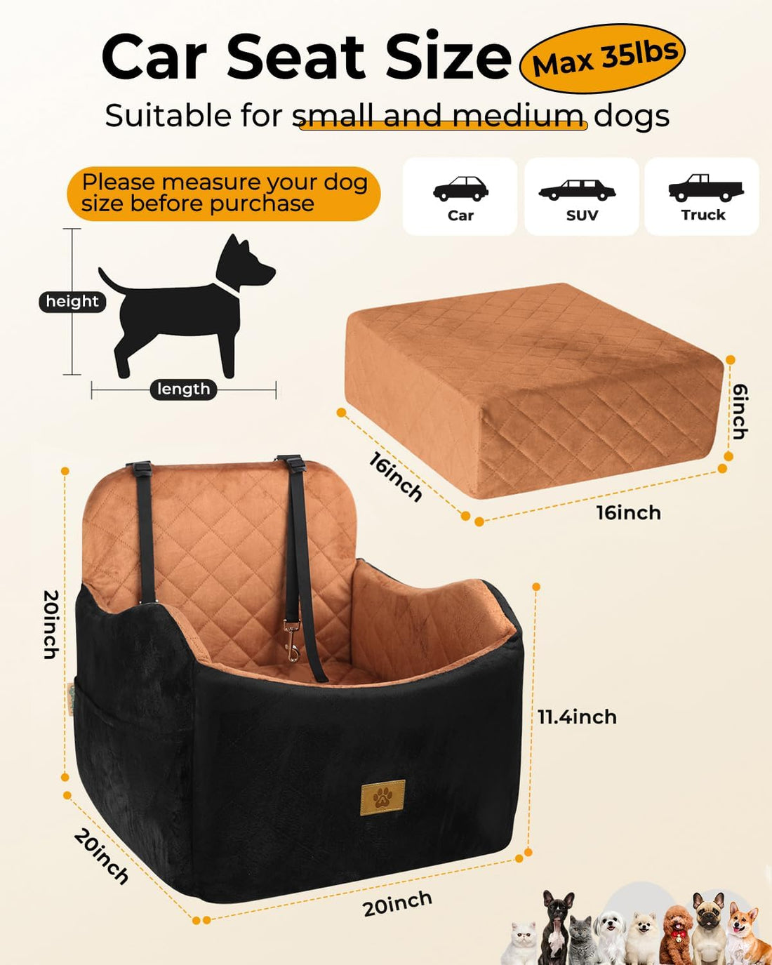 Dog Car Seats for Small Dogs Up to 35 lbs,Machine Washable Dog