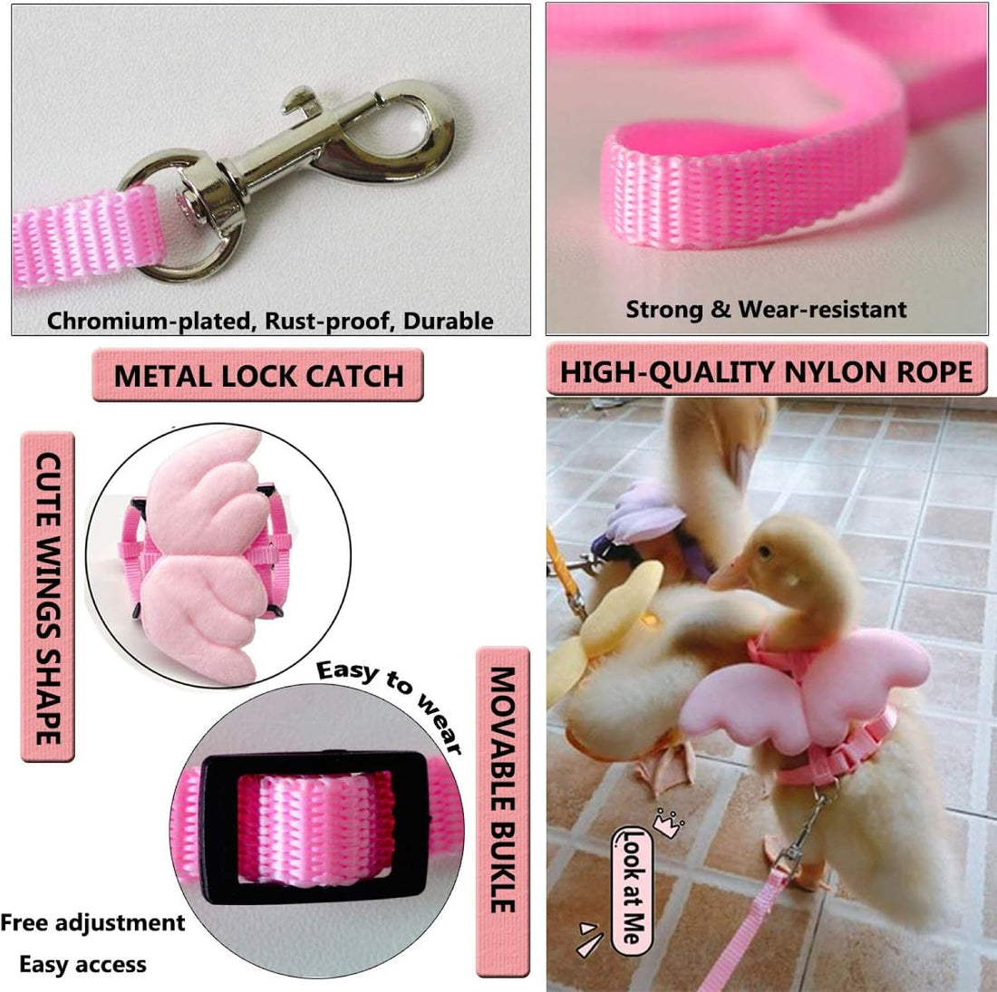 QBLEEV Pet Cole Duck Outside Walking Harness Leash with Cute Wings