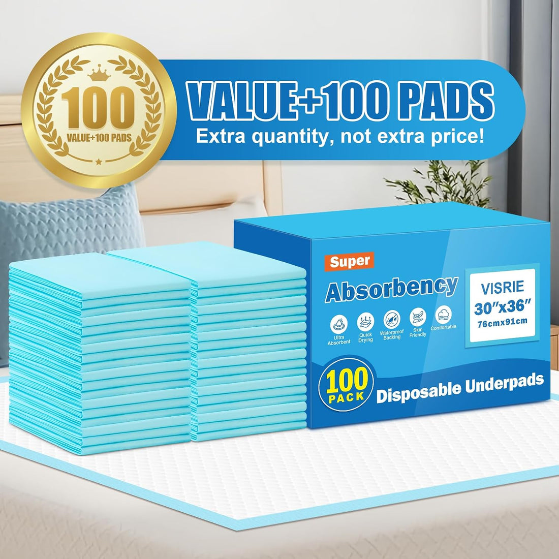 VISRIE 100 Pack Puppy Pads- 30"x36", Extra Large Pee Pads for Dogs