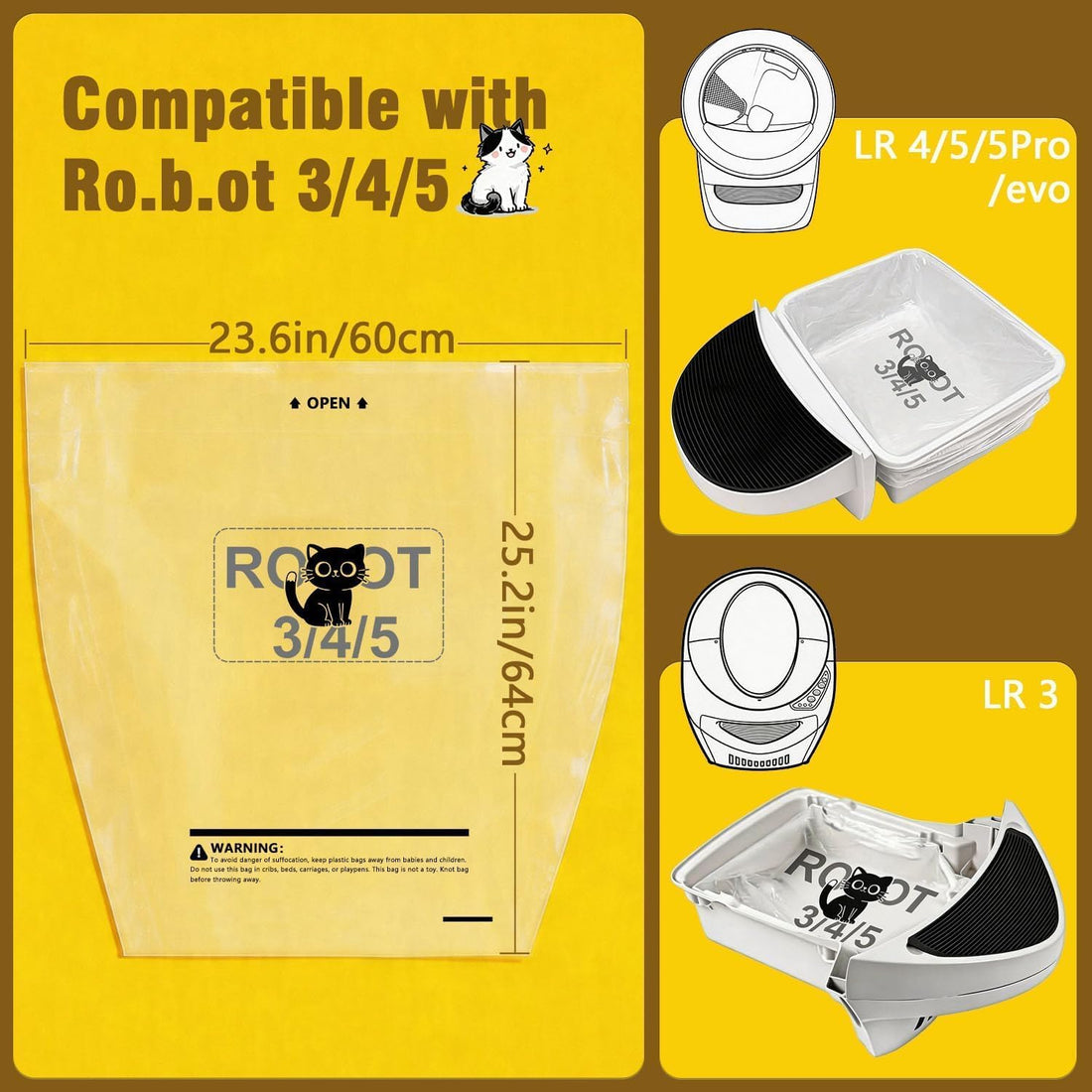 Litter Box Liners 120 Count for Litter R.o.bot 3/4/5-25.2 x 23.6 IN