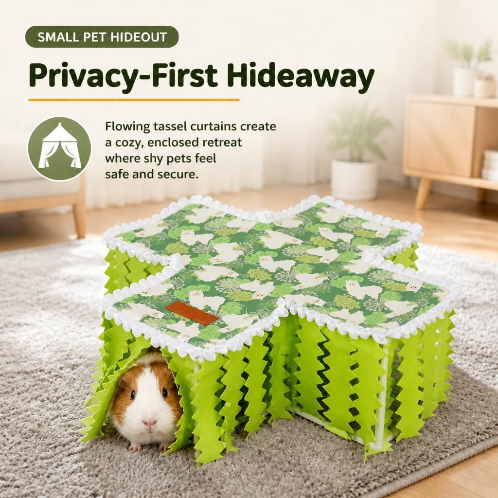 Guinea Pig Hideout Tunnel, Washable Foldable Bunny Hideout,Green