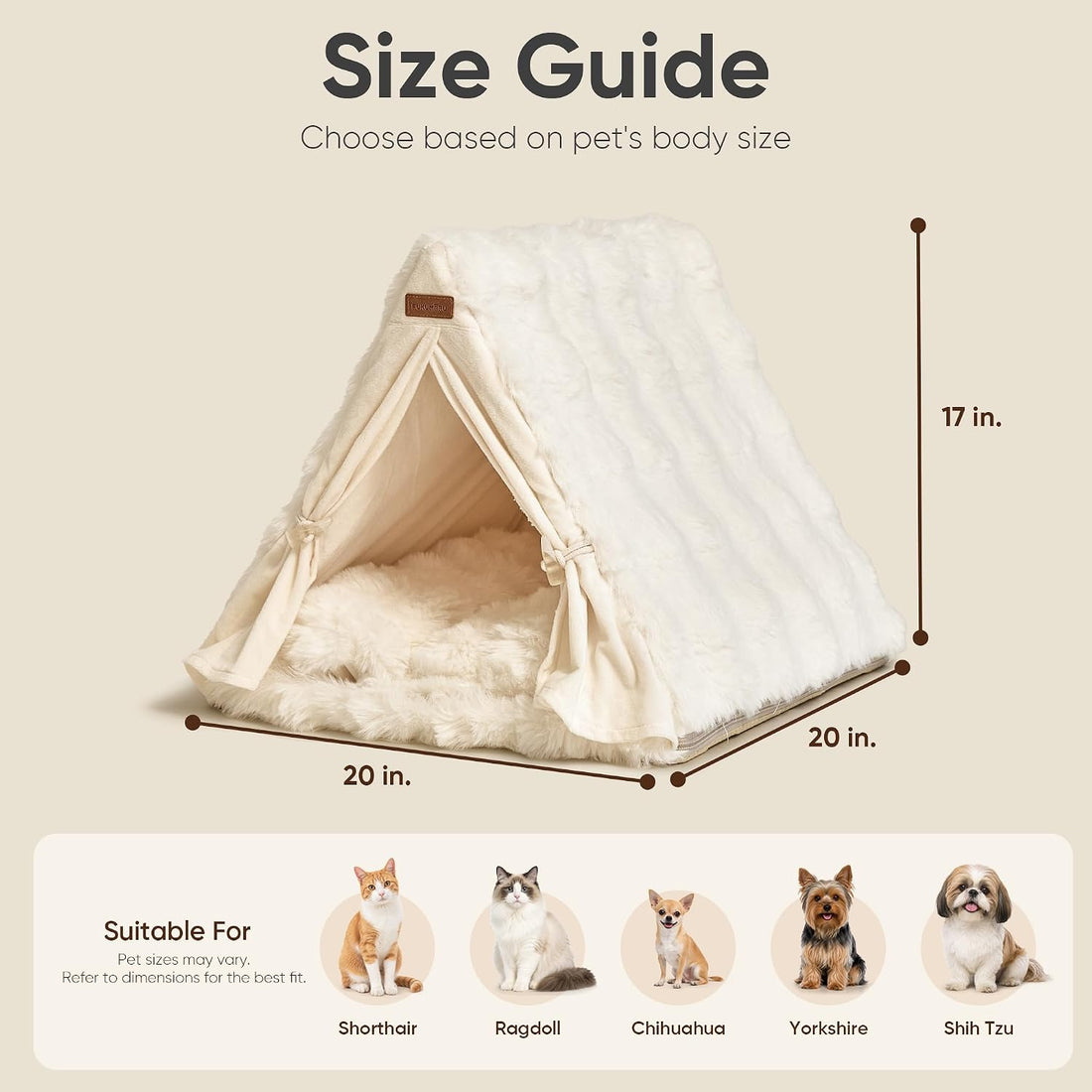 FUKUMARU Cat Cave Bed, Sturdy Frame Washable Cat Tent Bed with Curtain