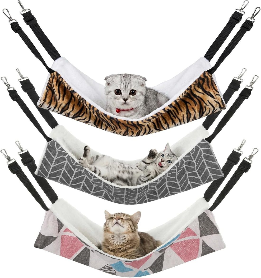 BBTO 3 Pcs Reversible Hanging Hammock Soft Plush for Cat Ferret