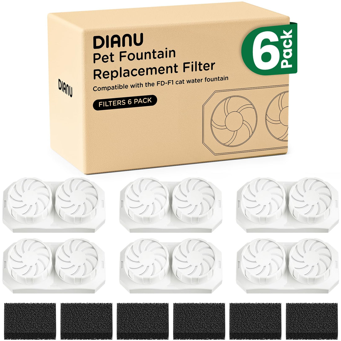 DIANU Official Cat Water Fountain Replacement Filters & Pre-Filter