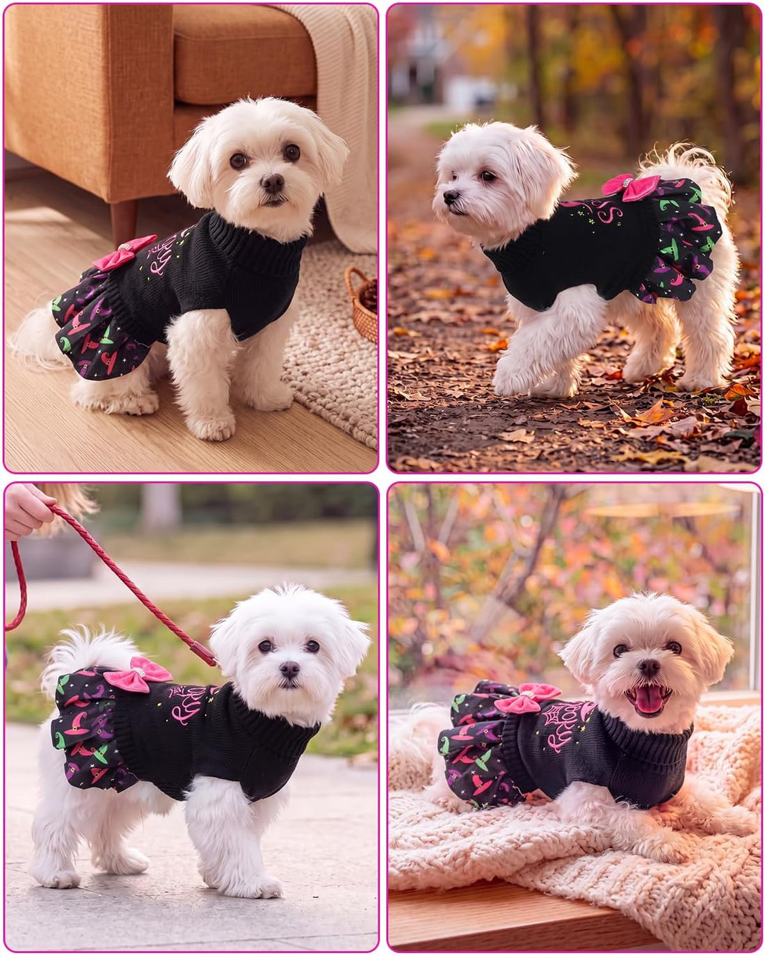 CuteBone Halloween Dog Sweater Dress with Bow for Small Medium Dogs