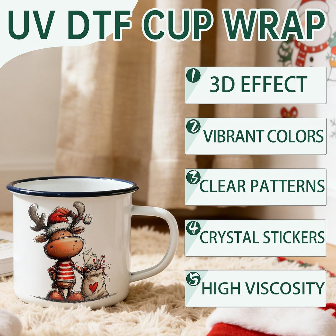 24PCS Christmas Reindeer UV DTF Cup Wrap