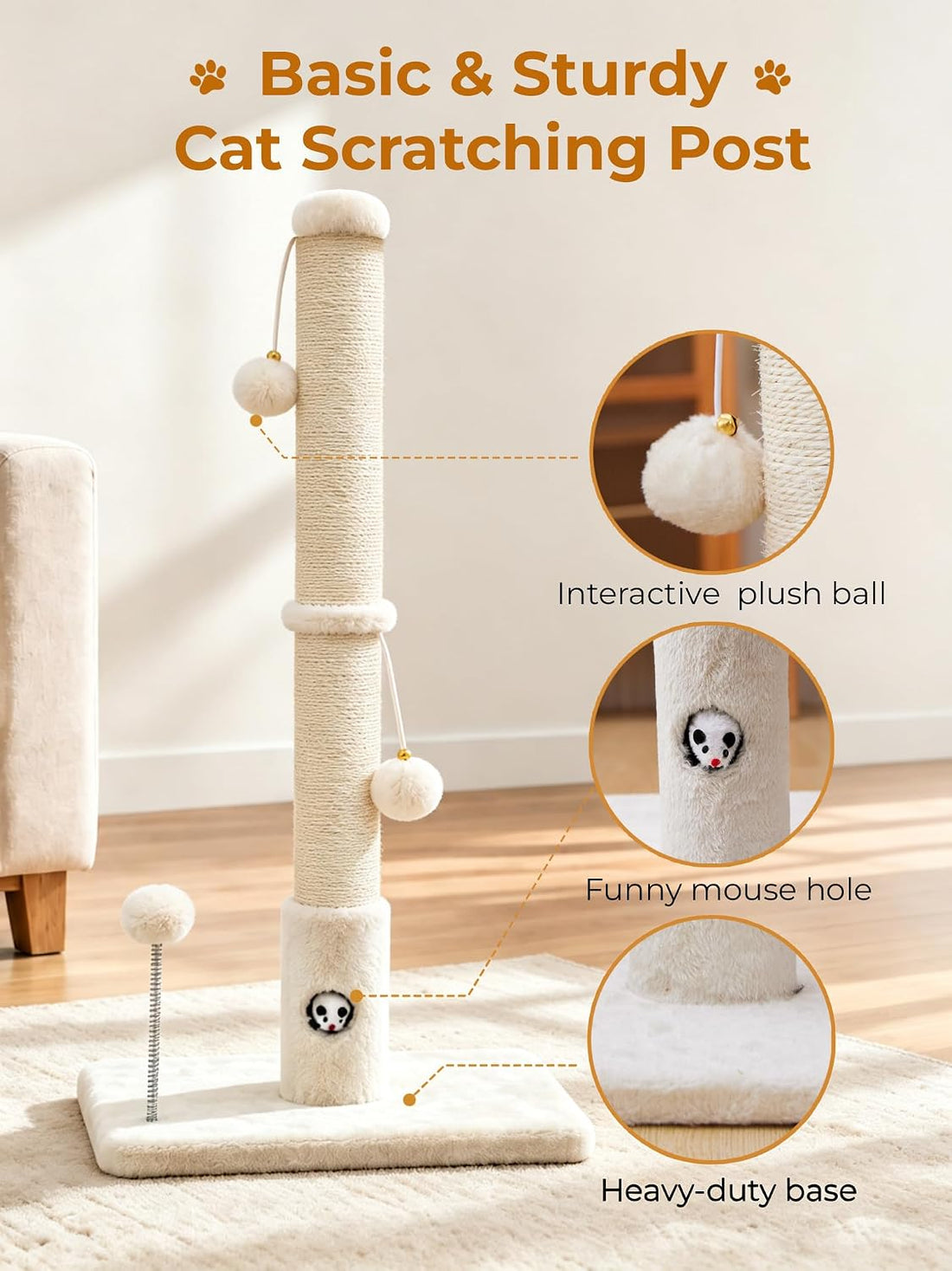 Woochpet Funny Cat Scratching Posts Sturdy Scratcher Posts 33''