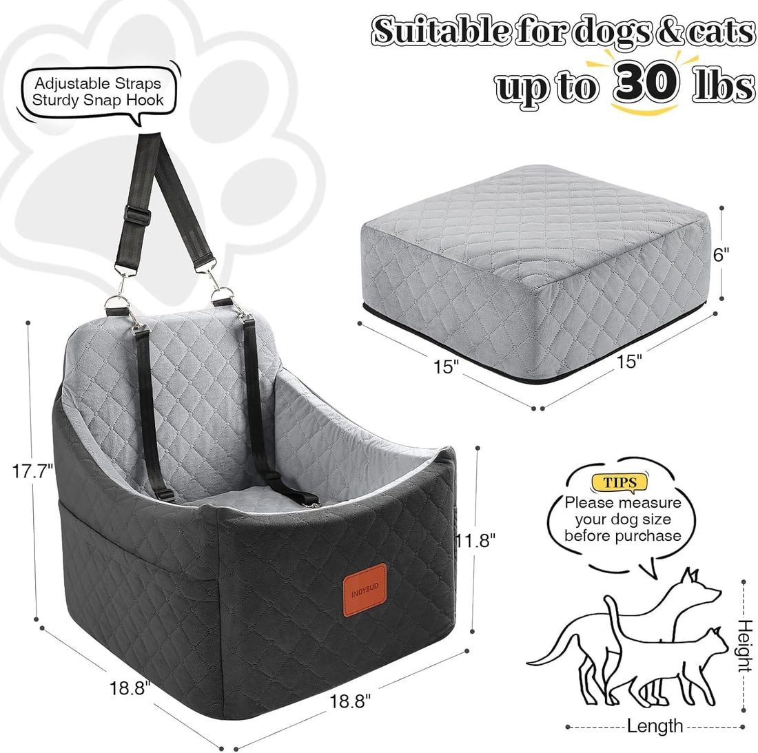 Dog Car Seat for Small Medium Dogs,Detachable Washable Dog Booster