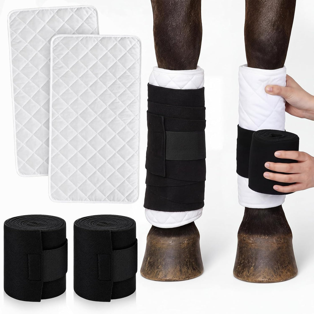 2pcs Horse Leg Quilted No-bow Wraps 14x27" and 2pcs Horse Polo Wraps