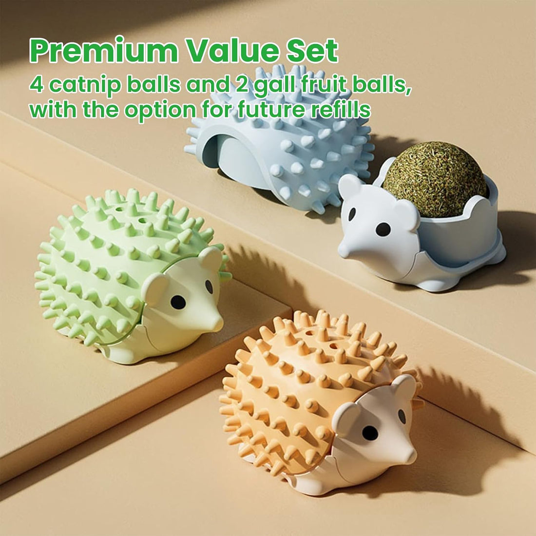 Catnip Toys with 6 Refill Catnip Balls & 3 Massage Shells