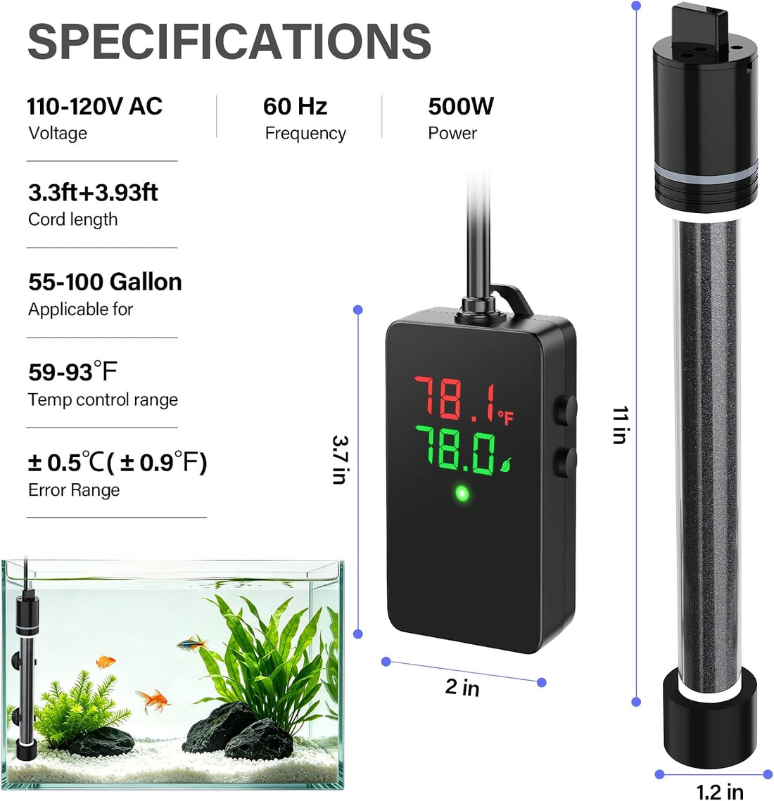 hygger ECO Precise 50W Aquarium Heater Submersible